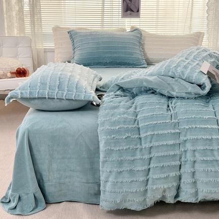 91家纺网 家纺一手货源 找家纺 （总）仟网汇新款直播供货加厚纯色公主风简约款流苏牛奶绒四件套