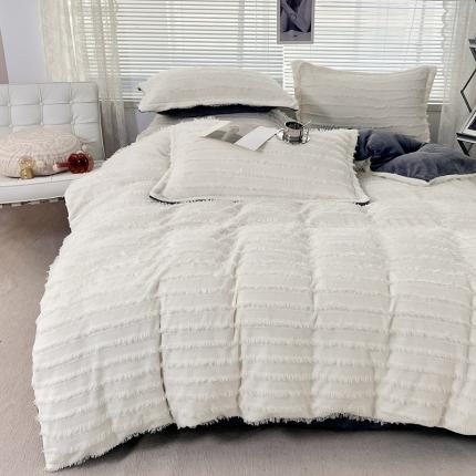 91家纺网 家纺一手货源 找家纺 仟网汇新款直播供货加厚纯色公主风牛奶绒四件套简约奶白+灰