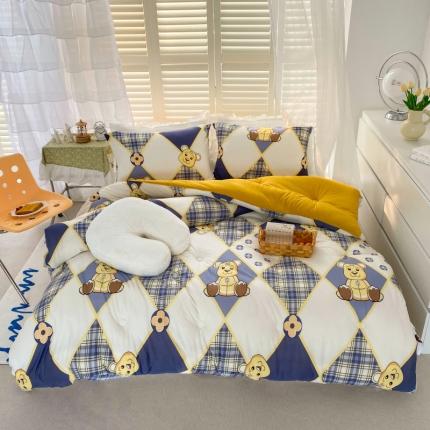 寐居 2022新款针织棉A类超柔保暖冬被 格纹酷熊