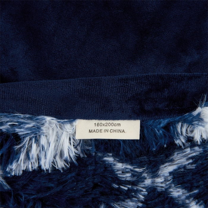 91家纺网 家纺一手货源 找家纺 品尚嘉水貂绒毛毯长毛绒法莱绒双层跨境外贸毯子-扎染系藏青格子