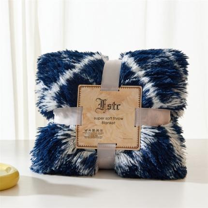 品尚嘉水貂绒毛毯长毛绒法莱绒双层跨境外贸毯子-扎染系藏青格子