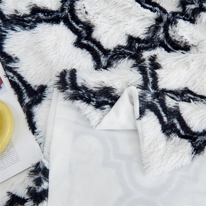 91家纺网 家纺一手货源 找家纺 品尚嘉水貂绒毛毯长毛绒法莱绒双层跨境外贸毯子-扎染系黑白格子