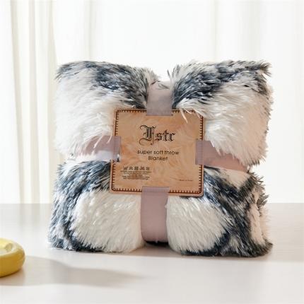 91家纺网 家纺一手货源 找家纺 品尚嘉水貂绒毛毯长毛绒法莱绒双层跨境外贸毯子-扎染系灰白格子