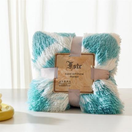 91家纺网 家纺一手货源 找家纺 品尚嘉水貂绒毛毯长毛绒法莱绒双层跨境外贸毯子-扎染系蓝色格子