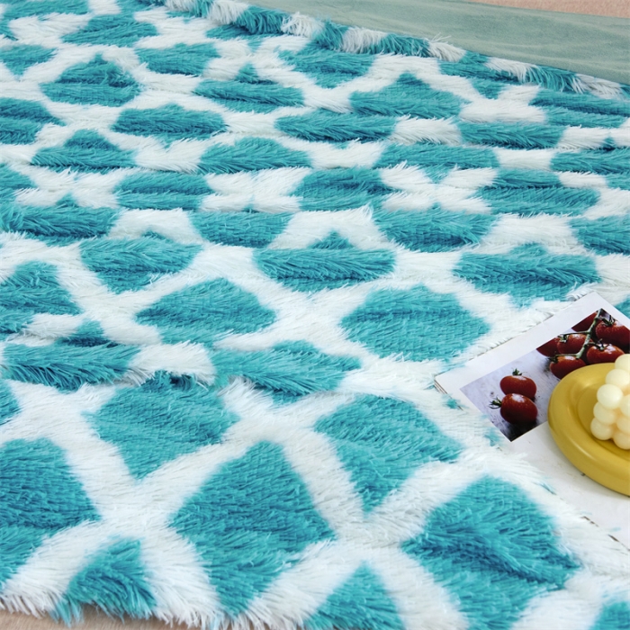 91家纺网 家纺一手货源 找家纺 品尚嘉水貂绒毛毯长毛绒法莱绒双层跨境外贸毯子-扎染系蓝色格子