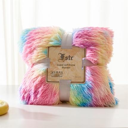 品尚嘉 水貂绒毛毯长毛绒法莱绒双层跨境外贸毯子-扎染系深七彩