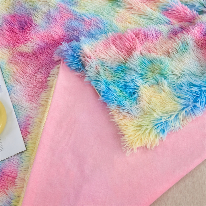 91家纺网 家纺一手货源 找家纺 品尚嘉 水貂绒毛毯长毛绒法莱绒双层跨境外贸毯子-扎染系深七彩