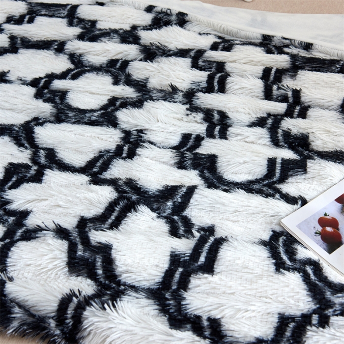 91家纺网 家纺一手货源 找家纺 品尚嘉2025水貂绒毛毯长毛绒法莱绒双层跨境外贸毯子黑白格子