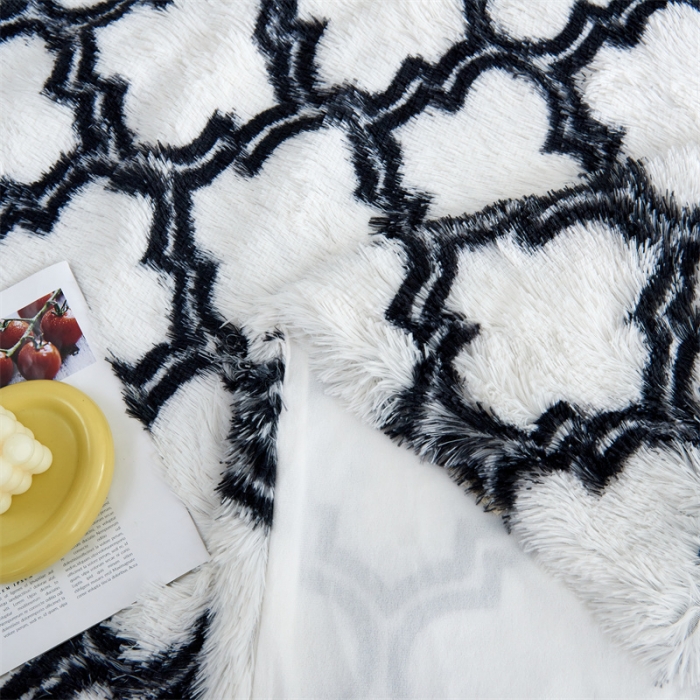 91家纺网 家纺一手货源 找家纺 品尚嘉2025水貂绒毛毯长毛绒法莱绒双层跨境外贸毯子黑白格子