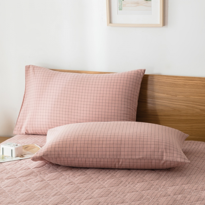 91家纺网 家纺一手货源 找家纺 席世家 2022新款色织全棉加棉床笠 粉小格