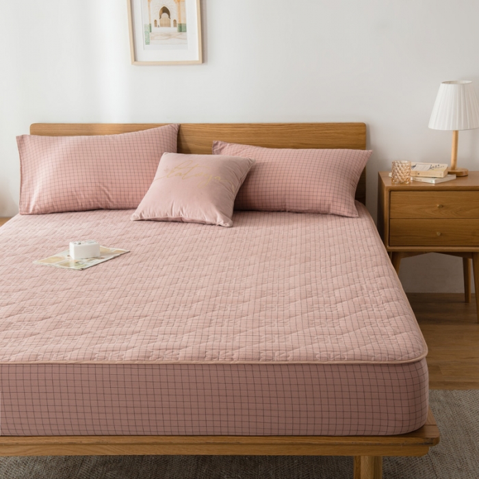 91家纺网 家纺一手货源 找家纺 席世家 2022新款色织全棉加棉床笠 粉小格