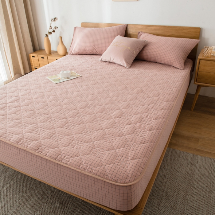 91家纺网 家纺一手货源 找家纺 席世家 2022新款色织全棉加棉床笠 粉小格