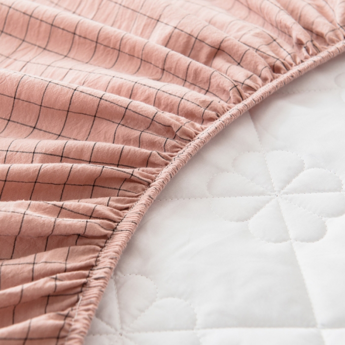 91家纺网 家纺一手货源 找家纺 席世家 2022新款色织全棉加棉床笠 粉小格