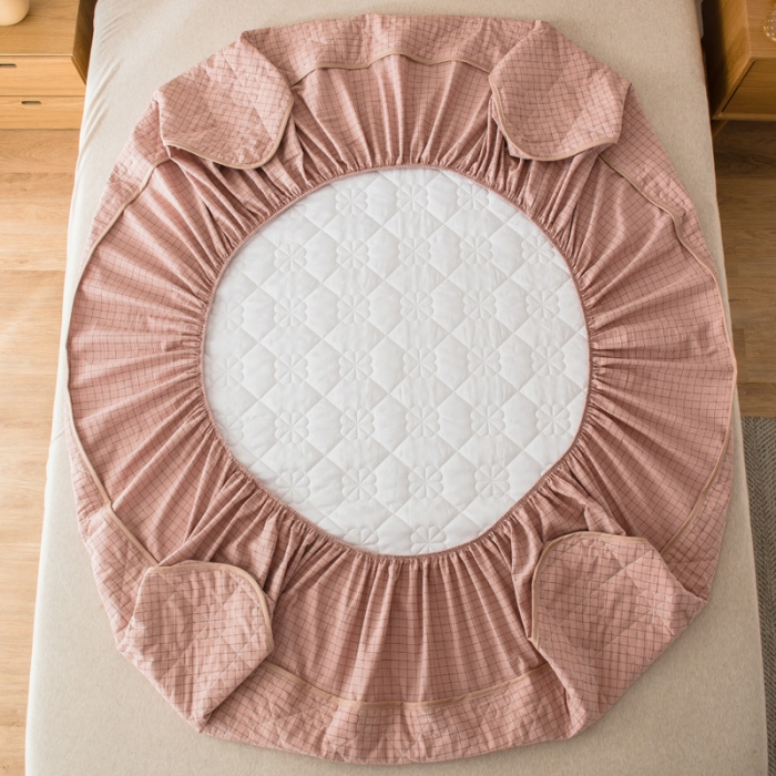 91家纺网 家纺一手货源 找家纺 席世家 2022新款色织全棉加棉床笠 粉小格