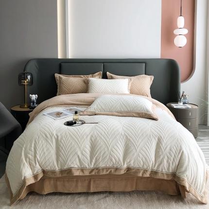 91家纺网 家纺一手货源 找家纺 （总）瑞雪 2025新款牛奶绒雕花款四件套-枫叶