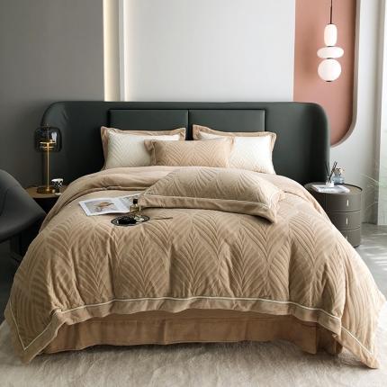 91家纺网 家纺一手货源 找家纺 （总）瑞雪 2025新款牛奶绒雕花款四件套-枫叶