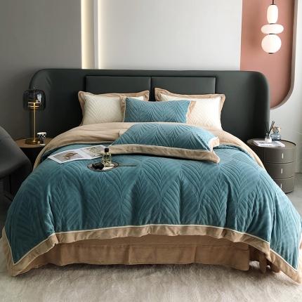 91家纺网 家纺一手货源 找家纺 （总）瑞雪 2025新款牛奶绒雕花款四件套-枫叶