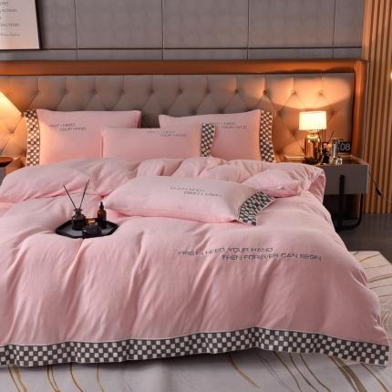 91家纺网 家纺一手货源 找家纺 米奈 2024新款A类婴儿绒宽边四件套-贝利 公主粉