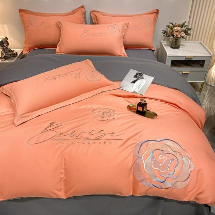 91家纺网 家纺一手货源 找家纺 （总）大麦乐田 2023新款山茶花亲肤雅棉刺绣四件套