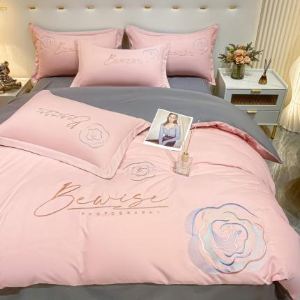 91家纺网 家纺一手货源 找家纺 （总）大麦乐田 2023新款山茶花亲肤雅棉刺绣四件套