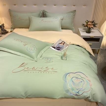 91家纺网 家纺一手货源 找家纺 （总）大麦乐田 2023新款山茶花亲肤雅棉刺绣四件套