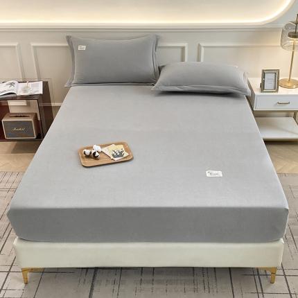 91家纺网 家纺一手货源 找家纺 艾可可 2024新款德绒100支A类纯色床笠三件套 烟云灰