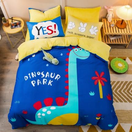 91家纺网 家纺一手货源 找家纺 涵宸2022新款A棉大B绒系列四件套 绒-恐龙乐园