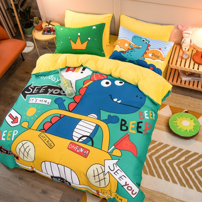 91家纺网 家纺一手货源 找家纺 涵宸2022新款A棉大B绒系列四件套 绒-恐龙假日