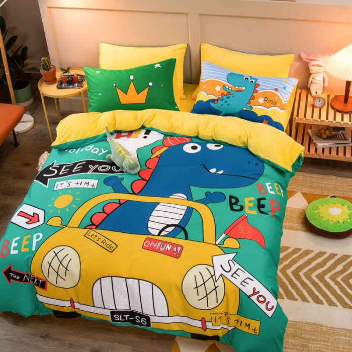 91家纺网 家纺一手货源 找家纺 涵宸2022新款A棉大B绒系列四件套 绒-恐龙假日