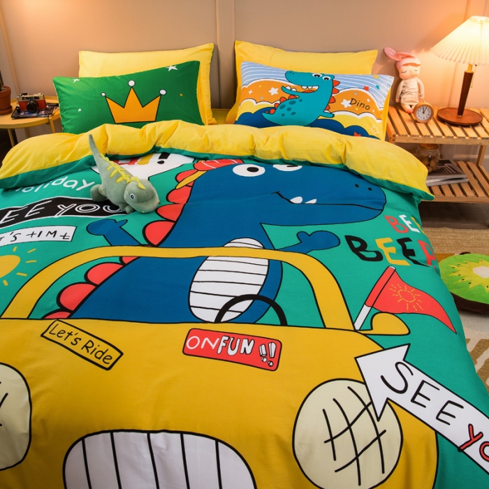 91家纺网 家纺一手货源 找家纺 涵宸2022新款A棉大B绒系列四件套 绒-恐龙假日