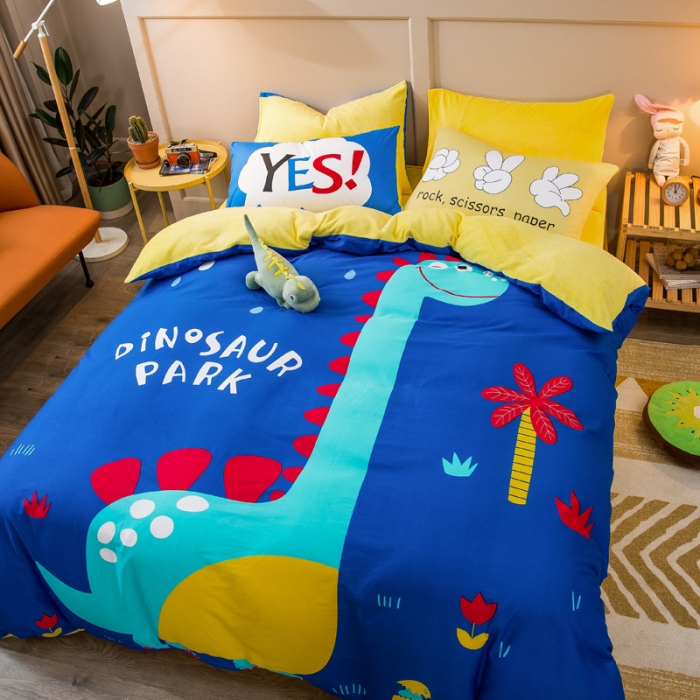 91家纺网 家纺一手货源 找家纺 涵宸2022新款A棉大B绒系列四件套 绒-恐龙乐园