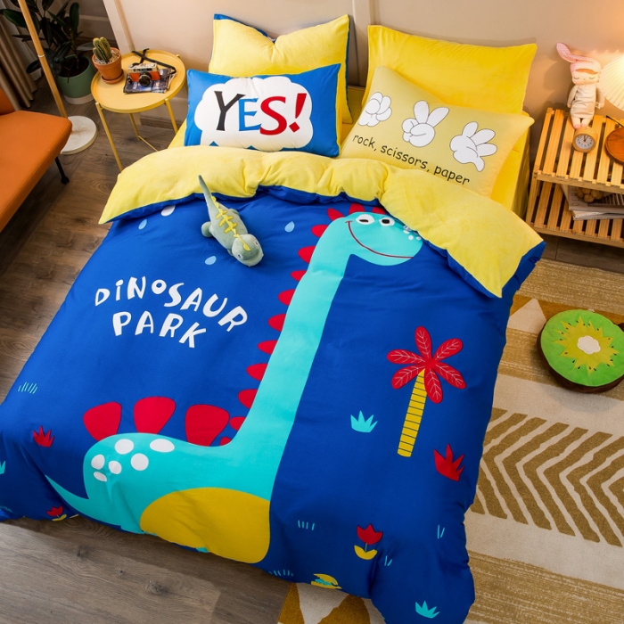 91家纺网 家纺一手货源 找家纺 涵宸2022新款A棉大B绒系列四件套 绒-恐龙乐园