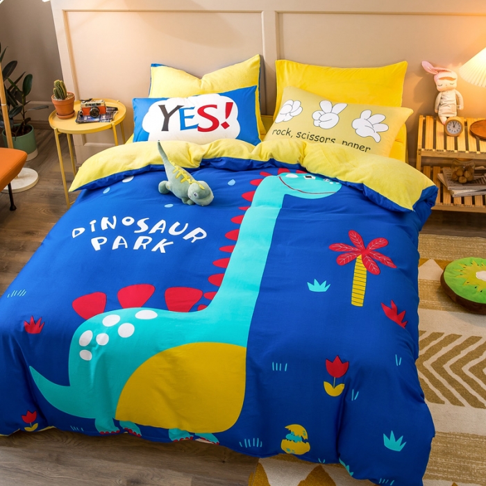 91家纺网 家纺一手货源 找家纺 涵宸2022新款A棉大B绒系列四件套 绒-恐龙乐园