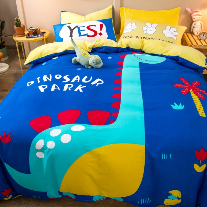 91家纺网 家纺一手货源 找家纺 涵宸2022新款A棉大B绒系列四件套 绒-恐龙乐园