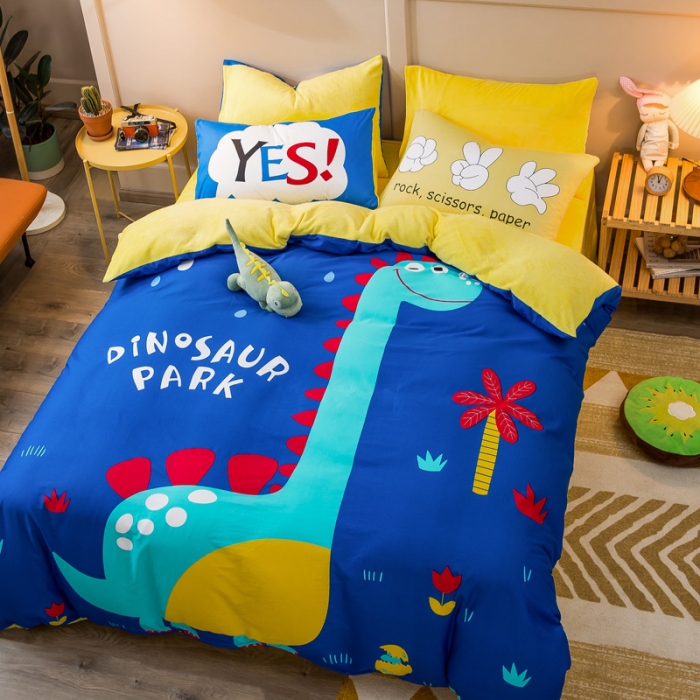 91家纺网 家纺一手货源 找家纺 涵宸2022新款A棉大B绒系列四件套 绒-恐龙乐园