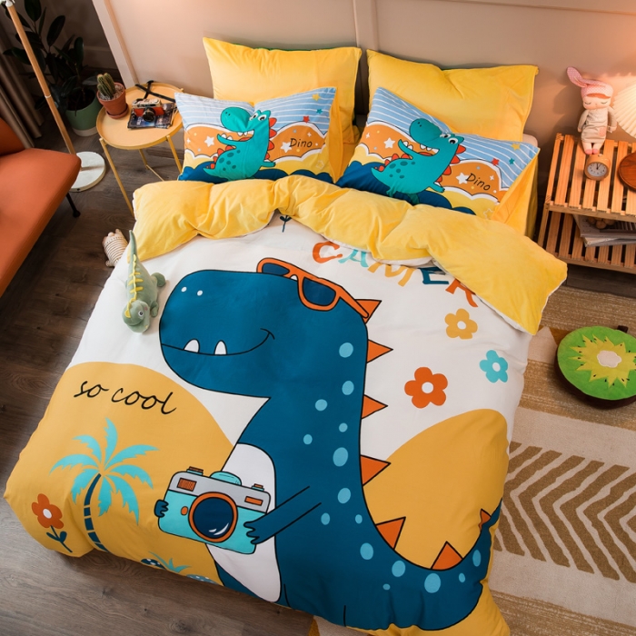 91家纺网 家纺一手货源 找家纺 涵宸2022新款A棉大B绒系列四件套 绒-恐龙游记