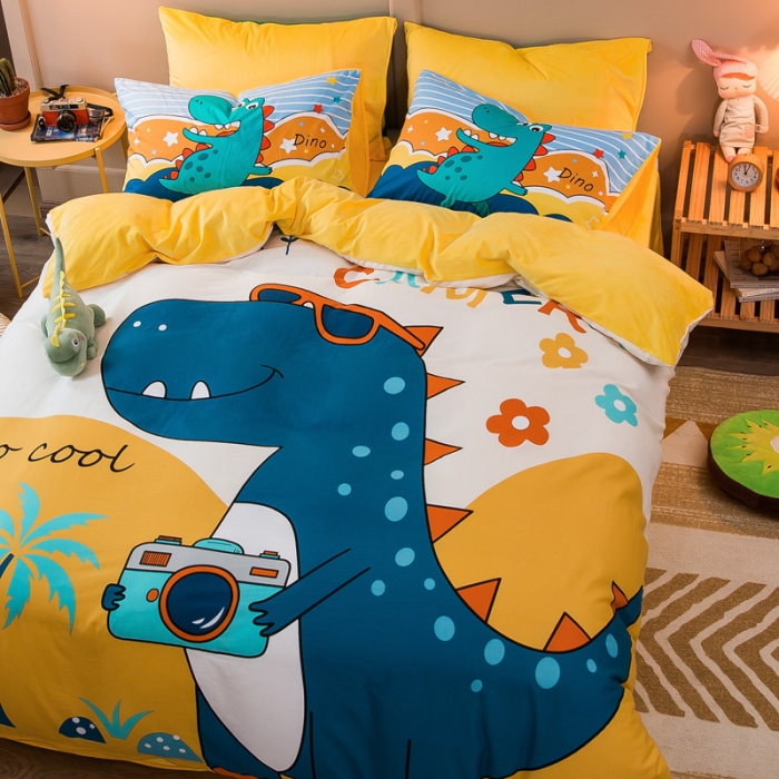 91家纺网 家纺一手货源 找家纺 涵宸2022新款A棉大B绒系列四件套 绒-恐龙游记