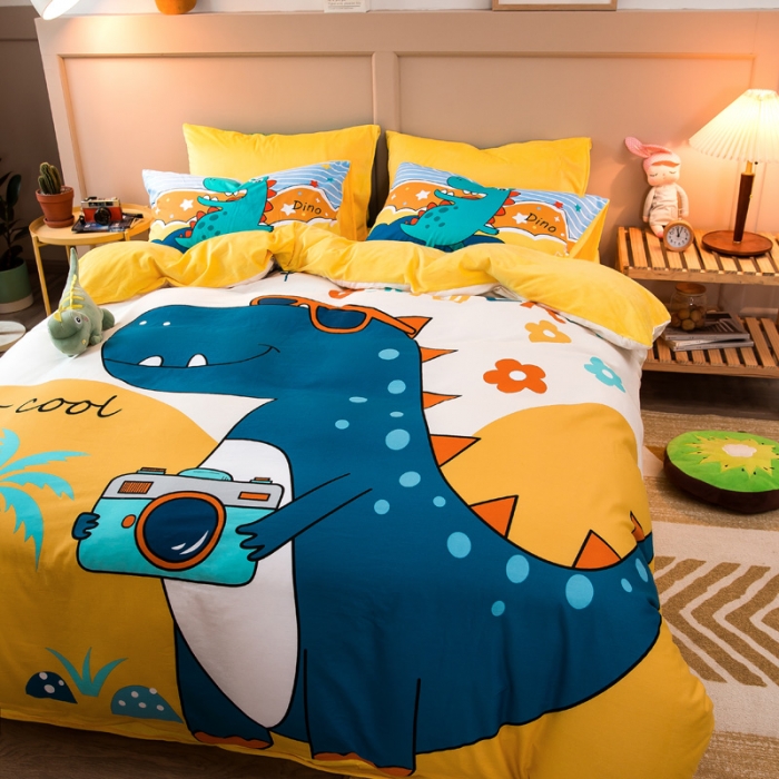 91家纺网 家纺一手货源 找家纺 涵宸2022新款A棉大B绒系列四件套 绒-恐龙游记