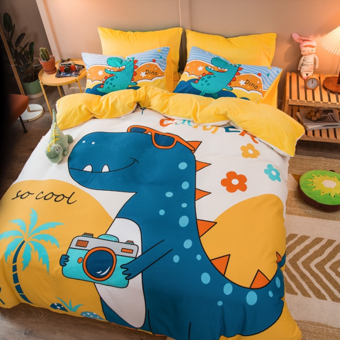 91家纺网 家纺一手货源 找家纺 涵宸2022新款A棉大B绒系列四件套 绒-恐龙游记