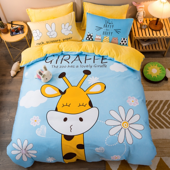 91家纺网 家纺一手货源 找家纺 涵宸2022新款A棉大B绒系列四件套 绒-萌鹿