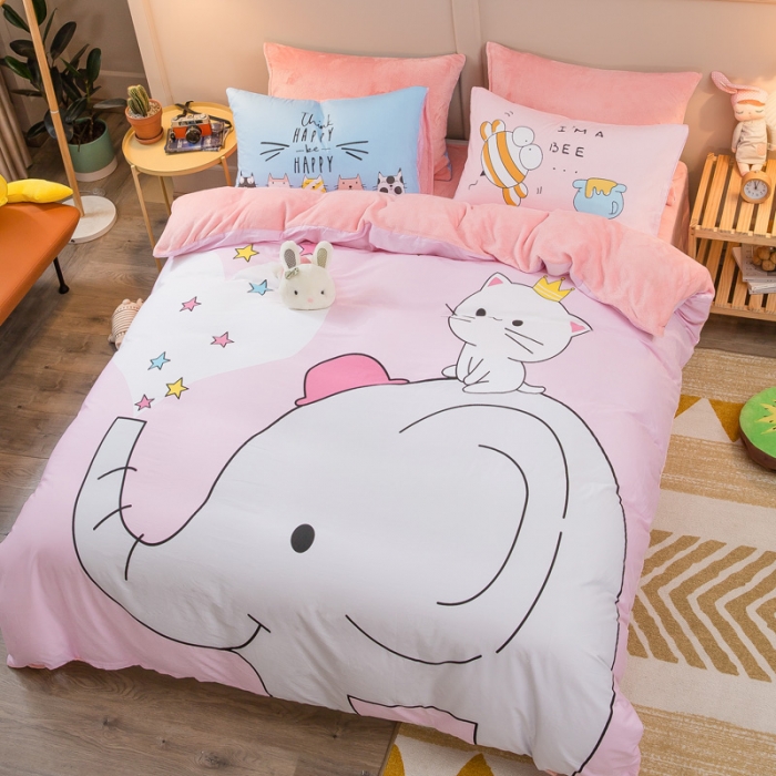 91家纺网 家纺一手货源 找家纺 涵宸2022新款A棉大B绒系列四件套 绒-萌萌小像