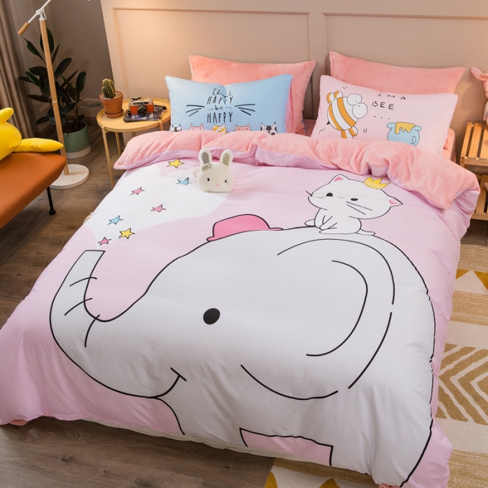 91家纺网 家纺一手货源 找家纺 涵宸2022新款A棉大B绒系列四件套 绒-萌萌小像