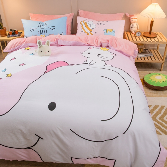 91家纺网 家纺一手货源 找家纺 涵宸2022新款A棉大B绒系列四件套 绒-萌萌小像