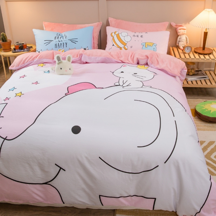 91家纺网 家纺一手货源 找家纺 涵宸2022新款A棉大B绒系列四件套 绒-萌萌小像