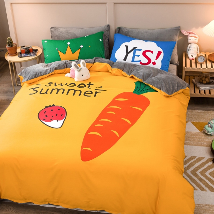 91家纺网 家纺一手货源 找家纺 涵宸2022新款A棉大B绒系列四件套 绒-甜美