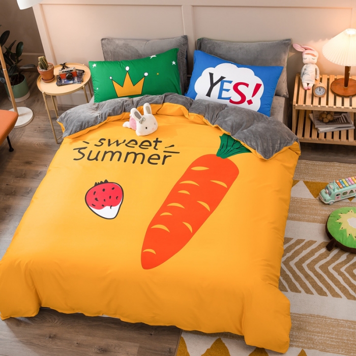 91家纺网 家纺一手货源 找家纺 涵宸2022新款A棉大B绒系列四件套 绒-甜美