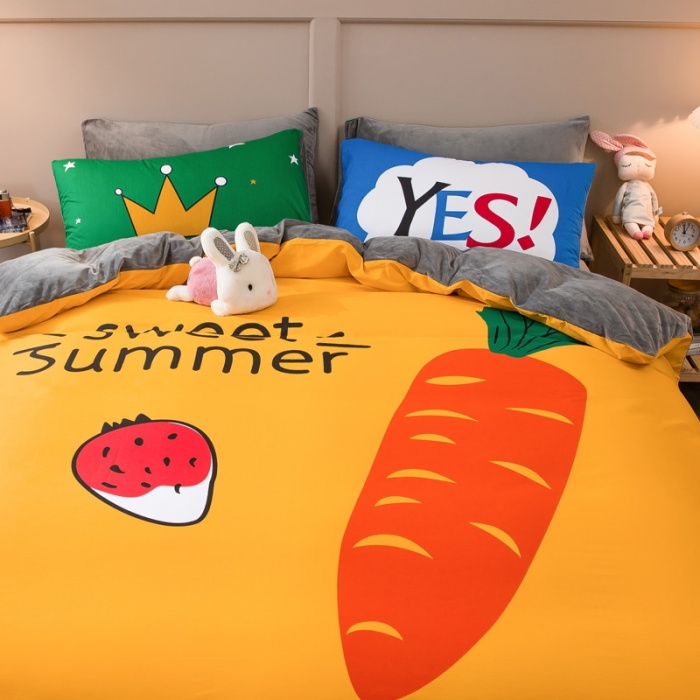 91家纺网 家纺一手货源 找家纺 涵宸2022新款A棉大B绒系列四件套 绒-甜美