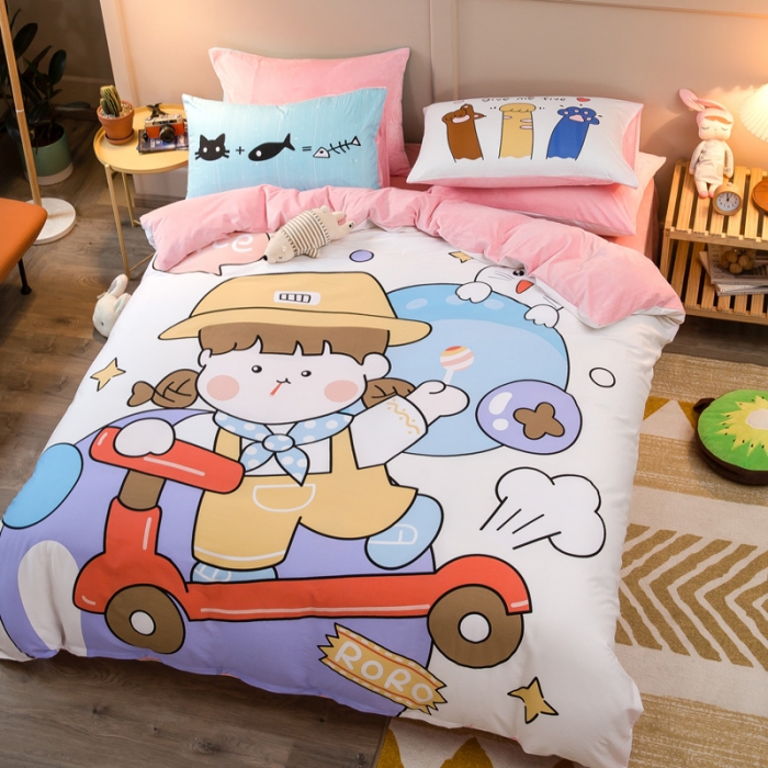 91家纺网 家纺一手货源 找家纺 涵宸2022新款A棉大B绒系列四件套 绒-童年乐趣