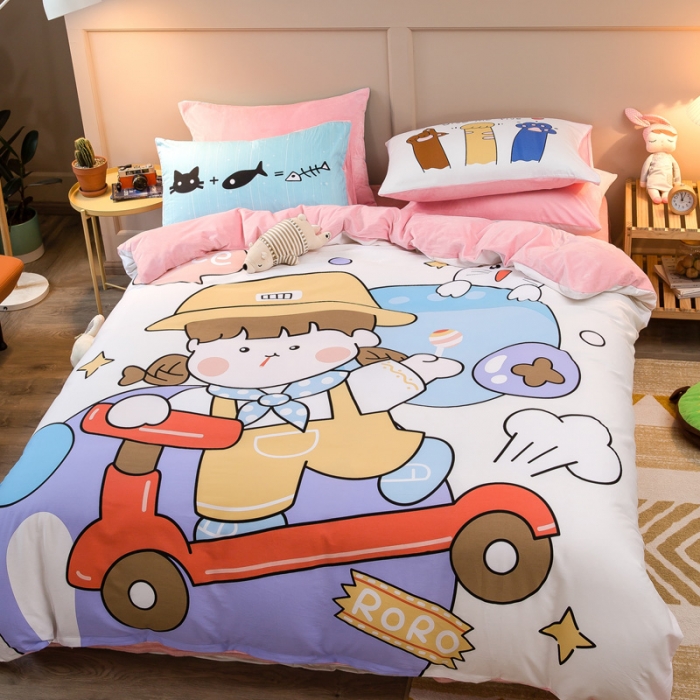 91家纺网 家纺一手货源 找家纺 涵宸2022新款A棉大B绒系列四件套 绒-童年乐趣