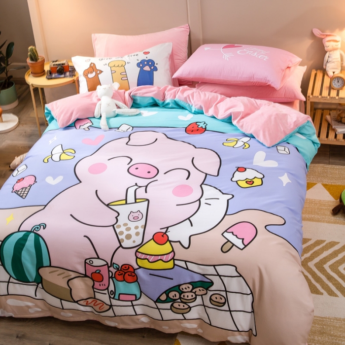 91家纺网 家纺一手货源 找家纺 涵宸2022新款A棉大B绒系列四件套 绒-猪盼盼